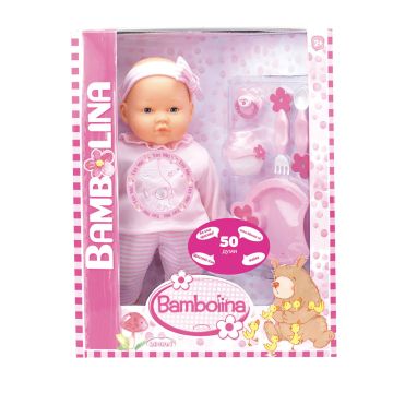Кукла бебе с комплект за хранене и фрази на български език BAMBOLINA BD360BUL 