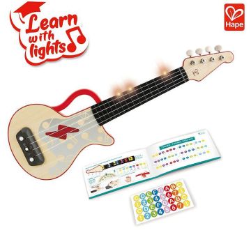 Детско електронно укулеле Rock and roll Уча се да свиря със светлини Hape H0624
