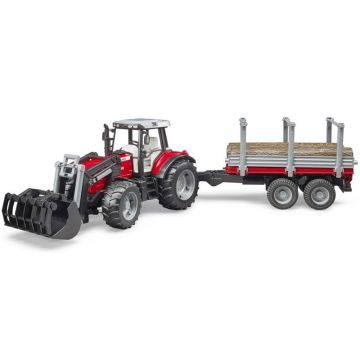 Трактор с челен товарач и ремарке за дървен материал MASSEY FERGUSON 7480 BRUDER 02046