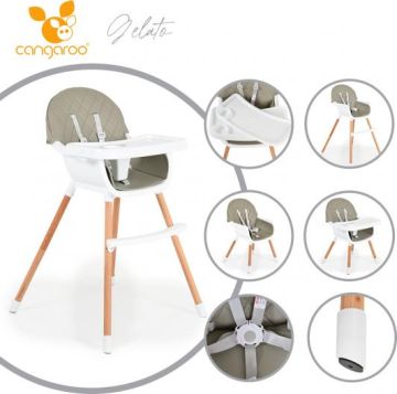 Дървен стол за хранене Cangaroo Gelato 2в1 сив