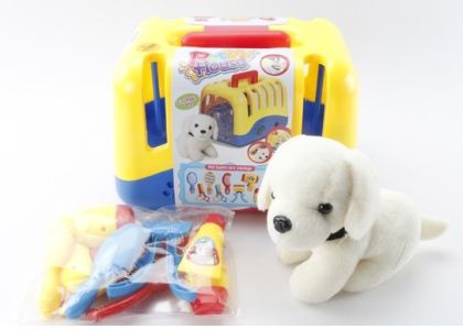 Плюшено куче в клетка с аксесоари