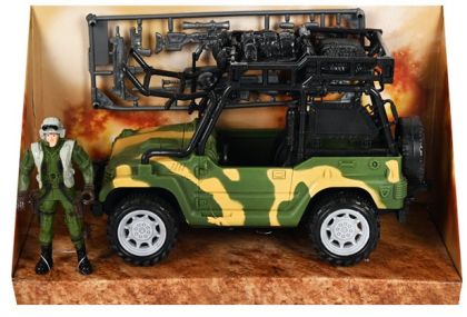 Военен джип с войник и аксесоари