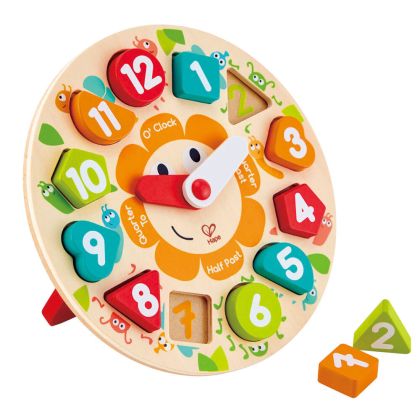 Дървен образователен часовник с формички Hape H1622