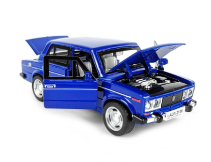 Метална кола Lada 2106 със светлини и звуци - синя 1:32 
