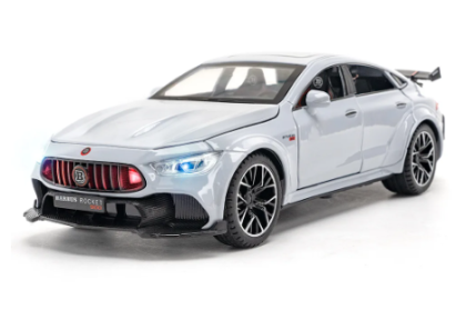 Метален автомобил Mercedes Brabus Rocket 900 със звук и светлини 1/24 сив
