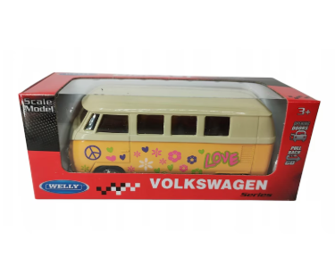 Метална кола Volkswagen Classical Bus T1 1963 жълт Welly 1:34