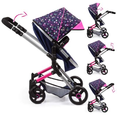 Количка за кукли NEO VARIO трансформираща се с чанта синьо/розова BAYER 18417AA