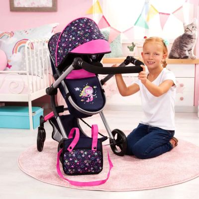 Количка за кукли NEO VARIO трансформираща се с чанта синьо/розова BAYER 18417AA