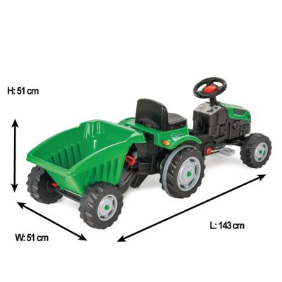 Трактор с педали и ремарке зелен ACTIVE Pilsan 07316
