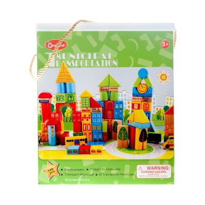 Дървени цветни блокчета с транспортна архитектура 100 части