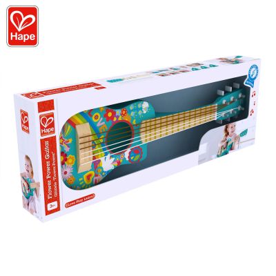Детска дървена китара 65см Flower Power Hape H0600