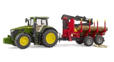 Трактор John Deere 7R 350 с ремарке за дървен материал BRUDER 03154