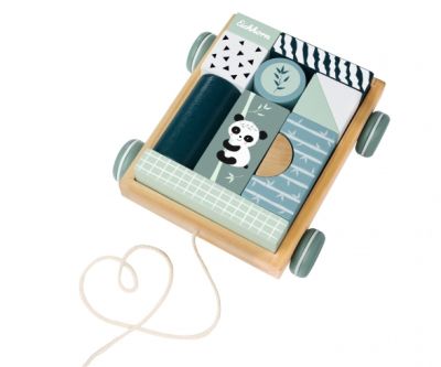 Количка за дърпане с цветни кубчета Blockwagon Eichhorn 100003800 