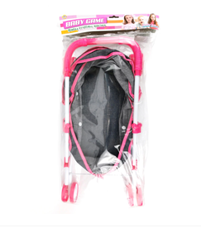 Детска количка за кукли, сив/розова