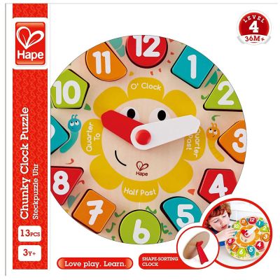 Дървен образователен часовник с формички Hape H1622