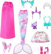 Кукла Барби Dreamtopia 3в1 принцеса с костюми на фея и на русалка Barbie HLC28 