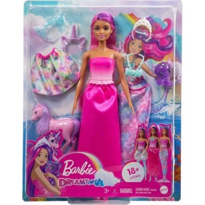 Кукла Барби Dreamtopia 3в1 принцеса с костюми на фея и на русалка Barbie HLC28 