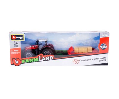 Трактор с ремарке за бали Massey Ferguson 8740S Burago