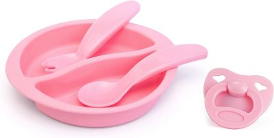 Количка за кукли SMARTY с чанта и прибори за хранене сиво розова BAYER 12266AB