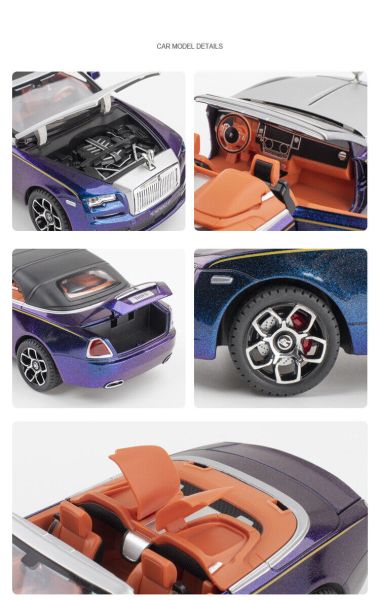 Метален автомобил Rolls Royce Phantom със звук и светлини 1/24 черен