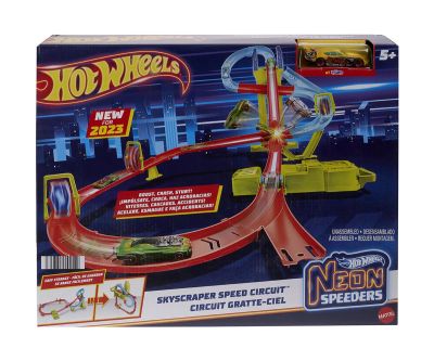 Комплект Скоростен небостъргач с неонов състезател Hot Weels Neon Speeders - Mattel HPC07