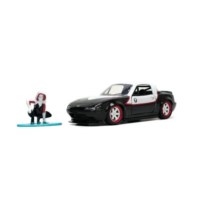 Метален автомобил Marvel Ghost Spider 1990 Mazda Miata Jada Toys 253223014 - 1/32 
