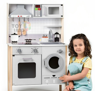 Детска дървена кухня с пералня, светещи котлони Калина Wooden TL403005 