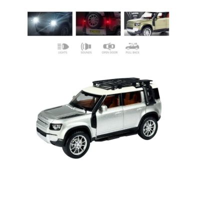 Метален джип Land Rover Defender със звук и светлини 1/22 сребрист