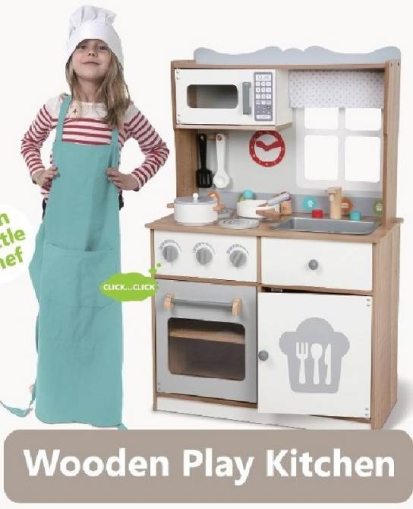 Детска дървена кухня с прибори 7253