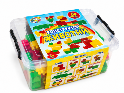 Конструктор животни в кутия с едри елементи