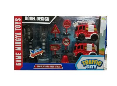Детски комплект пожарна със светофар и знаци