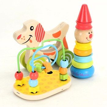 Комплект дървени играчки - низанка, пирамида и кученце на колела Eichhorn 100003750