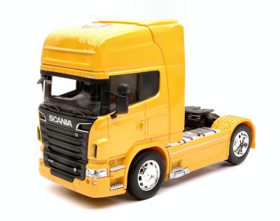Метален камион влекач Scania V8 R730 Welly 1/32 жълт