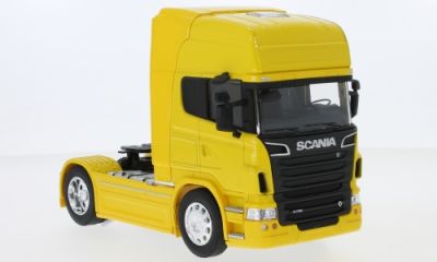 Метален камион влекач Scania V8 R730 Welly 1/32 жълт