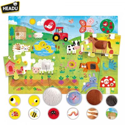 Детски пъзел Докосни и опознай животните във фермата Монтесори Headu HIT23592