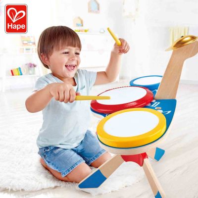 Комплект дървени барабани и чинели Hape H0613