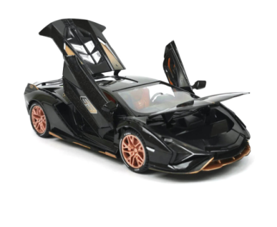 Метален автомобил със звук и светлини Lamborghini Sian 1/24, черен