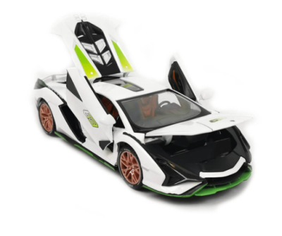 Метален автомобил със звук и светлини Lamborghini Sian 1/24, бял