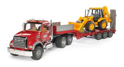 Камион MACK с ремарке платформа и багер товарач JCB Bruder 02813 